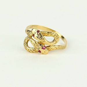 14K solid gold double headed snake ring